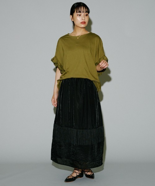 terrace(テラス)の「フリンジオーガンジースカート(スカート・レディース・レッド/ブラック/グレイッシュベージュ・MEDIUM)」の16枚目の写真