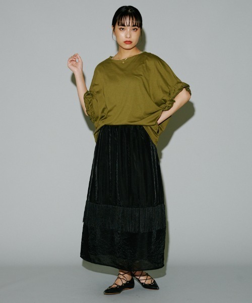 terrace(テラス)の「フリンジオーガンジースカート(スカート・レディース・レッド/ブラック/グレイッシュベージュ・MEDIUM)」の13枚目の写真