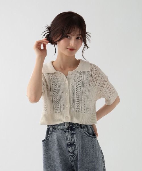 UNION MADE GRAPHIT LAUNCH ニット　カジュアル　日本製 透かし編みニット半袖/AND YUA ANY/147494（ニット/セーター