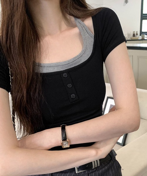 lilful（リルフル）の「ホルターネック フェイクレイヤード ヘンリーネックトップス（Tシャツ/カットソー・レディース・ブラウン/アイボリー/ブラック・M/L）」の11枚目の写真