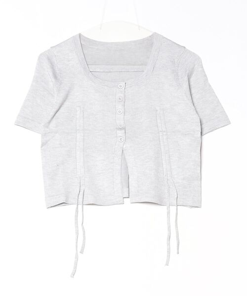 Per sist ence(パーシエンス)の「フロントシャーリングリボンショート半袖カーデ(Tシャツ/カットソー・レディース・グレー/ホワイト/ブラック・ONE SIZE)」の5枚目の写真