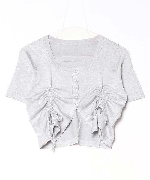 Per sist ence(パーシエンス)の「フロントシャーリングリボンショート半袖カーデ(Tシャツ/カットソー・レディース・グレー/ホワイト/ブラック・ONE SIZE)」の9枚目の写真