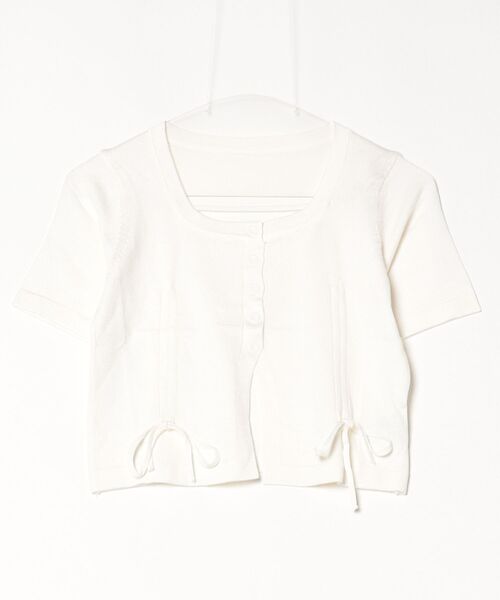 Per sist ence(パーシエンス)の「フロントシャーリングリボンショート半袖カーデ(Tシャツ/カットソー・レディース・グレー/ホワイト/ブラック・ONE SIZE)」の11枚目の写真