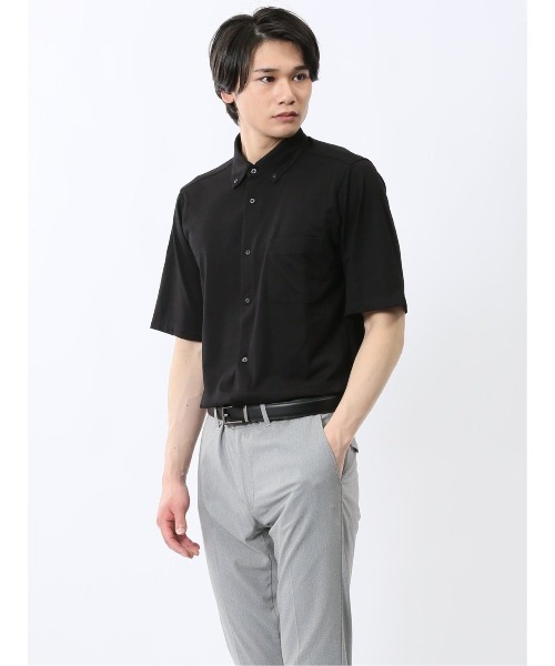 TAKA-Q(タカキュー)の「シャツ メンズ 半袖 ストレッチ 接触冷感 ボタンダウン (シャツ/ブラウス・メンズ・ベージュ/グレー/ブラック・MEDIUM/LARGE/X-LARGE)」の2枚目の写真