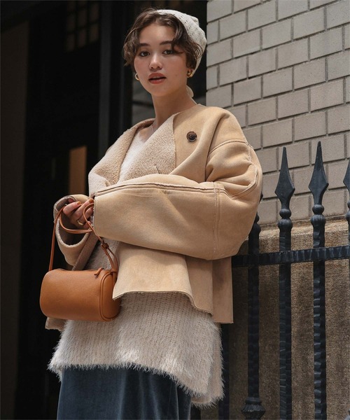 セール】フェイクムートンノーカラージャケット（ノーカラージャケット