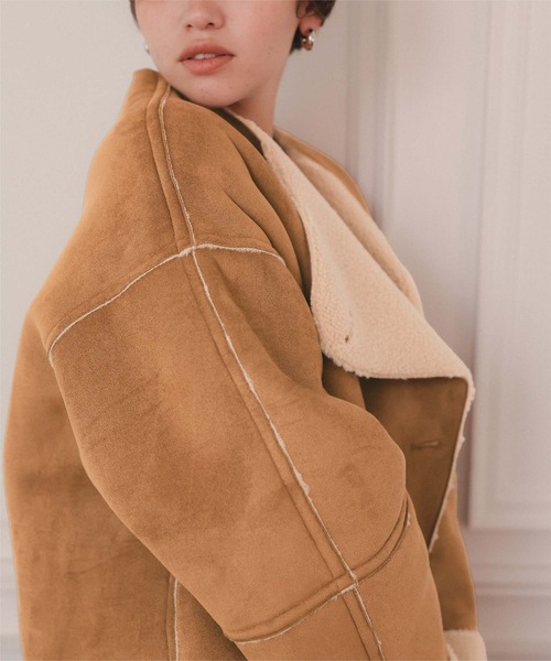 titivate(ティティベイト)の「フェイクムートンノーカラージャケット(ノーカラージャケット・レディース・ダークブラウン/ブラウン/ライトベージュ・L/M)」の16枚目の写真