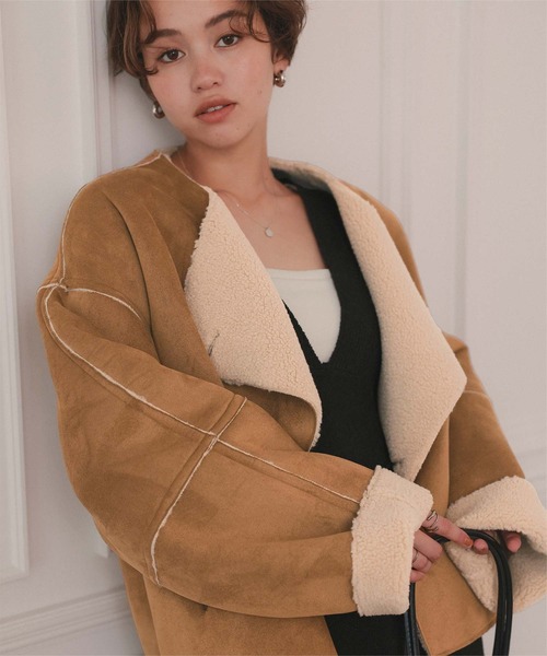 titivate(ティティベイト)の「フェイクムートンノーカラージャケット(ノーカラージャケット・レディース・ダークブラウン/ブラウン/ライトベージュ・L/M)」の17枚目の写真