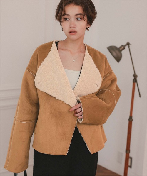 セール】フェイクムートンノーカラージャケット（ノーカラージャケット