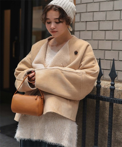 titivate(ティティベイト)の「フェイクムートンノーカラージャケット(ノーカラージャケット・レディース・ダークブラウン/ブラウン/ライトベージュ・L/M)」の20枚目の写真