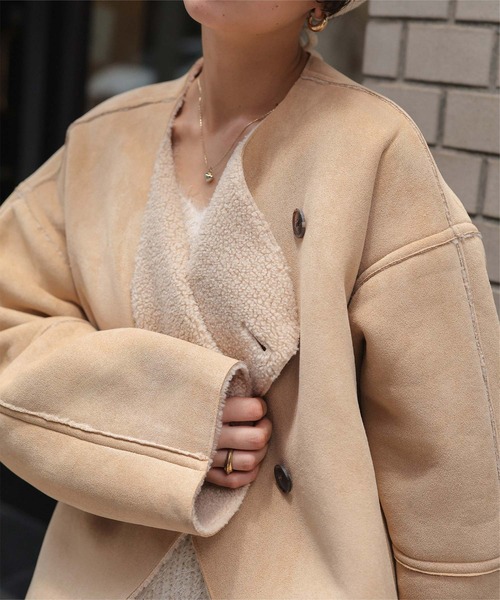 titivate(ティティベイト)の「フェイクムートンノーカラージャケット(ノーカラージャケット・レディース・ダークブラウン/ブラウン/ライトベージュ・L/M)」の21枚目の写真