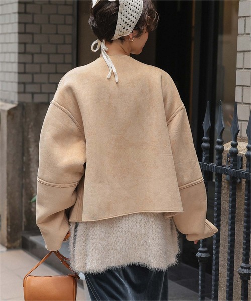 titivate(ティティベイト)の「フェイクムートンノーカラージャケット(ノーカラージャケット・レディース・ダークブラウン/ブラウン/ライトベージュ・L/M)」の22枚目の写真