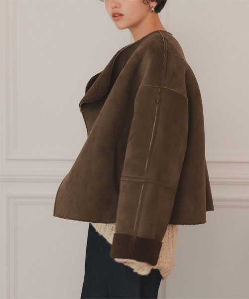 フェイクムートンノーカラージャケット（ノーカラージャケット