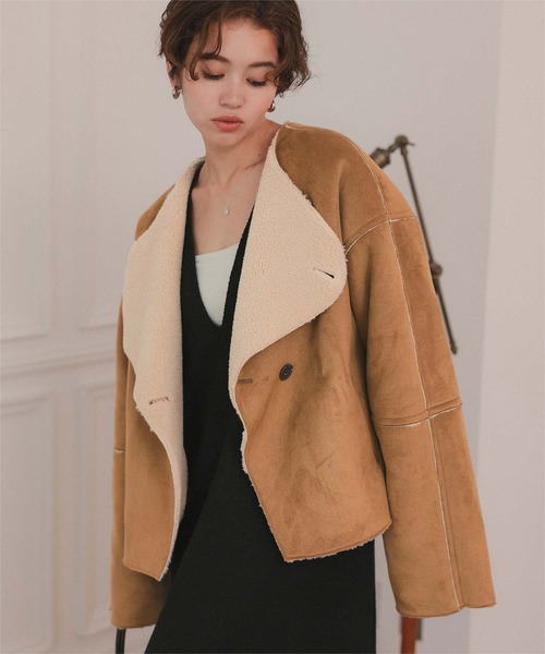 titivate(ティティベイト)の「フェイクムートンノーカラージャケット(ノーカラージャケット・レディース・ダークブラウン/ブラウン/ライトベージュ・L/M)」の13枚目の写真