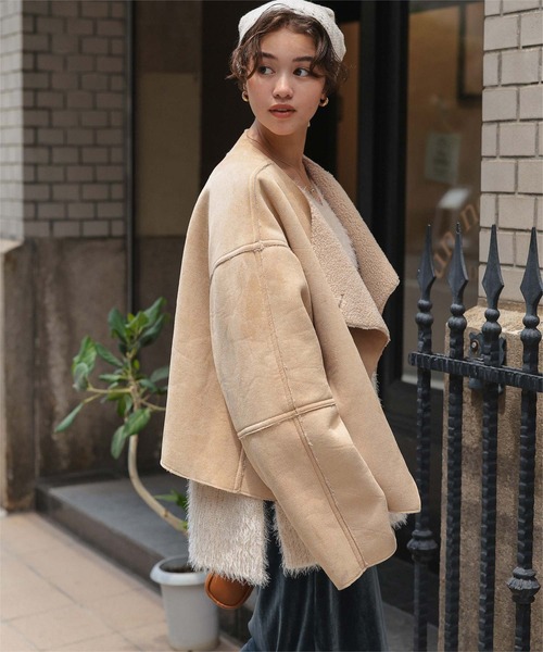 フェイクムートンノーカラージャケット（ノーカラージャケット