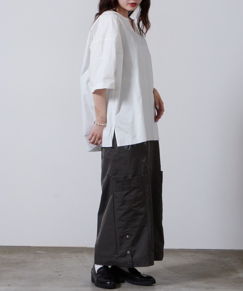 superNova.(スーパーノヴァ)の「superNova./スーパーノヴァTunic Shirts Powder Snow Oxford 半袖シャツ 夏服(Tシャツ/カットソー・メンズ・ブラック/ホワイト・M/S/XS)」の3枚目の写真