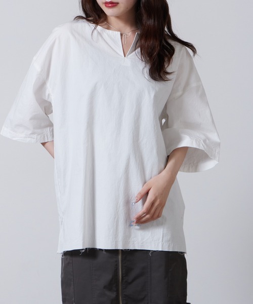 superNova.(スーパーノヴァ)の「superNova./スーパーノヴァTunic Shirts Powder Snow Oxford 半袖シャツ 夏服(Tシャツ/カットソー・メンズ・ブラック/ホワイト・M/S/XS)」の11枚目の写真