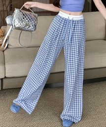LOULOU select | チェック柄ダブルウエストワイドパンツ(その他パンツ)