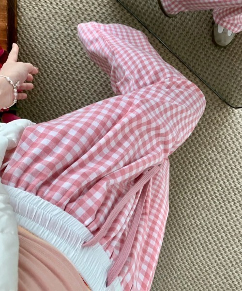 LOULOU select(ルルセレクト)の「チェック柄ダブルウエストワイドパンツ(その他パンツ・レディース・ブラック/ブルー/ピンク・M)」の10枚目の写真