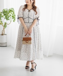 配色パイピングシアー花柄ワンピース
