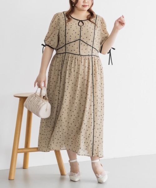 CLETTE(クレット)の「配色パイピングシアー花柄ワンピース(ワンピース・レディース・ベージュ/オフホワイト・LL/3L/4L)」の11枚目の写真