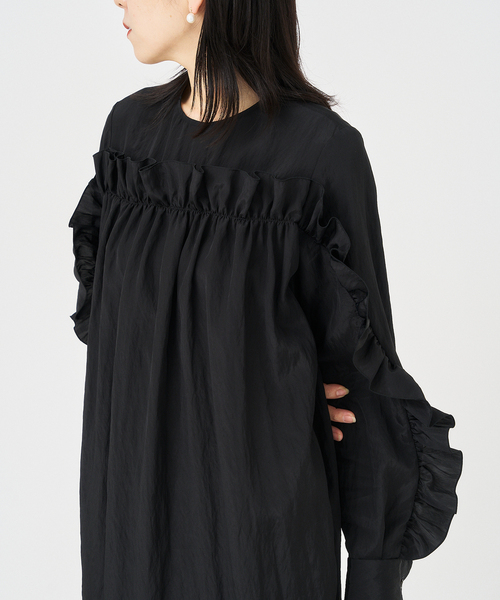 HARDY NOIR（アルディーノアール）の「Ry/Nyワッシャーフリルワンピース（ワンピース・レディース・ブラック・FREE）」の5枚目の写真