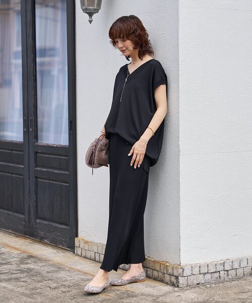 ひんやりタッチ/セットアップ対応可】レーヨン混ナローフレア