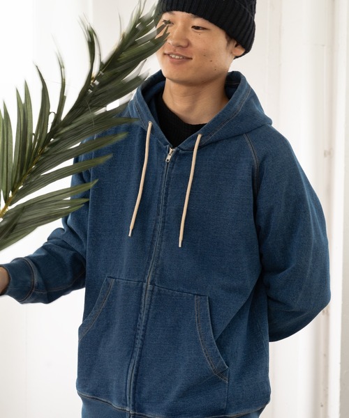 NNN オリーブ フーディ Mサイズ 11oz インディゴスウェットZIPパーカー | ジムマスター（gym