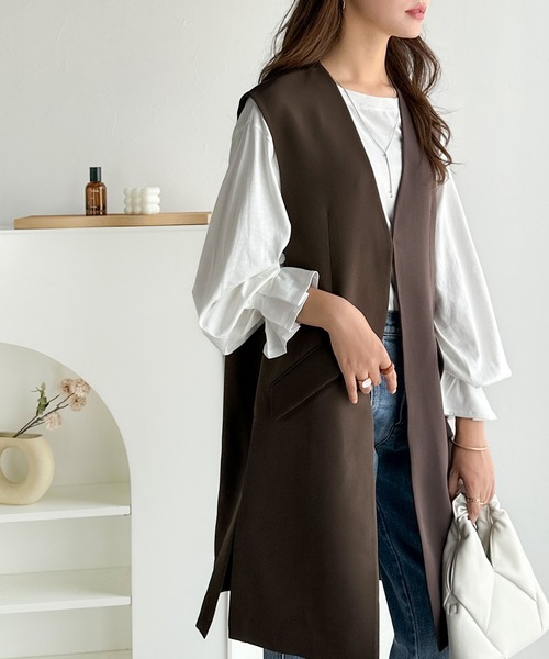 classicalelf（クラシカルエルフ）の「足し算でファッションを楽しむ♪大人のレイヤードアイテム。フラップポケット付きロングジレ（セットアップ可能）（ベスト・レディース・ブラウン/ブラック/アイボリー・LARGE/MEDIUM/SMALL/X-LARGE）」の3枚目の写真