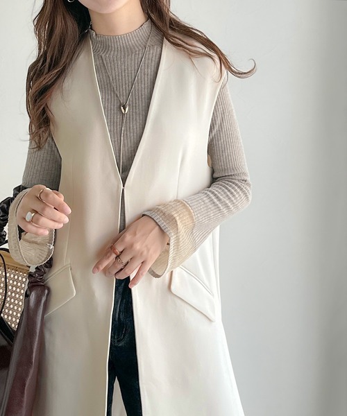 classicalelf（クラシカルエルフ）の「足し算でファッションを楽しむ♪大人のレイヤードアイテム。フラップポケット付きロングジレ（セットアップ可能）（ベスト・レディース・ブラウン/ブラック/アイボリー・LARGE/MEDIUM/SMALL/X-LARGE）」の2枚目の写真