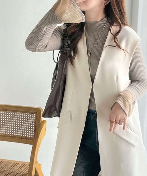 classicalelf（クラシカルエルフ）の「足し算でファッションを楽しむ♪大人のレイヤードアイテム。フラップポケット付きロングジレ（セットアップ可能）（ベスト・レディース・ブラウン/ブラック/アイボリー・LARGE/MEDIUM/SMALL/X-LARGE）」の22枚目の写真