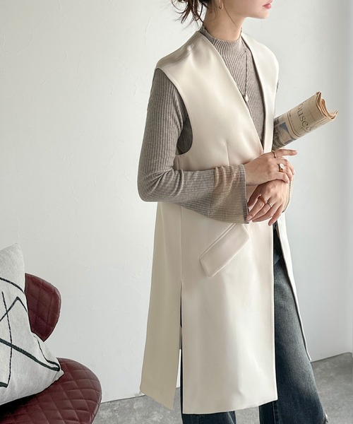 classicalelf（クラシカルエルフ）の「足し算でファッションを楽しむ♪大人のレイヤードアイテム。フラップポケット付きロングジレ（セットアップ可能）（ベスト・レディース・ブラウン/ブラック/アイボリー・LARGE/MEDIUM/SMALL/X-LARGE）」の8枚目の写真