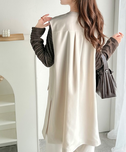 classicalelf（クラシカルエルフ）の「足し算でファッションを楽しむ♪大人のレイヤードアイテム。フラップポケット付きロングジレ（セットアップ可能）（ベスト・レディース・ブラウン/ブラック/アイボリー・LARGE/MEDIUM/SMALL/X-LARGE）」の5枚目の写真