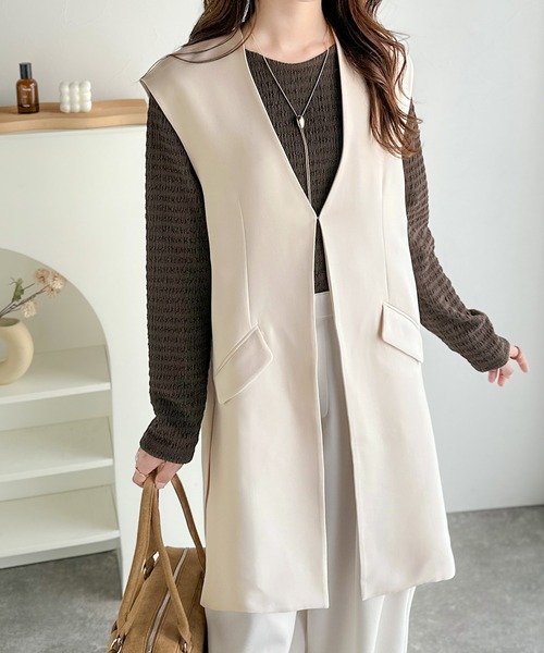 classicalelf（クラシカルエルフ）の「足し算でファッションを楽しむ♪大人のレイヤードアイテム。フラップポケット付きロングジレ（セットアップ可能）（ベスト・レディース・ブラウン/ブラック/アイボリー・LARGE/MEDIUM/SMALL/X-LARGE）」の10枚目の写真