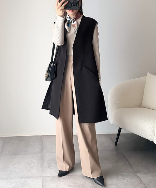 classicalelf（クラシカルエルフ）の「足し算でファッションを楽しむ♪大人のレイヤードアイテム。フラップポケット付きロングジレ（セットアップ可能）（ベスト・レディース・ブラウン/ブラック/アイボリー・LARGE/MEDIUM/SMALL/X-LARGE）」の11枚目の写真