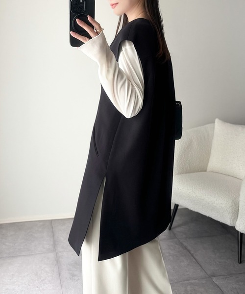 classicalelf（クラシカルエルフ）の「足し算でファッションを楽しむ♪大人のレイヤードアイテム。フラップポケット付きロングジレ（セットアップ可能）（ベスト・レディース・ブラウン/ブラック/アイボリー・LARGE/MEDIUM/SMALL/X-LARGE）」の14枚目の写真