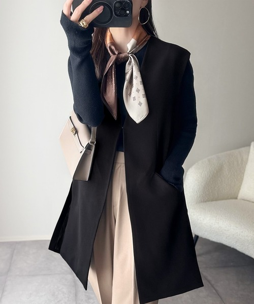 classicalelf（クラシカルエルフ）の「足し算でファッションを楽しむ♪大人のレイヤードアイテム。フラップポケット付きロングジレ（セットアップ可能）（ベスト・レディース・ブラウン/ブラック/アイボリー・LARGE/MEDIUM/SMALL/X-LARGE）」の7枚目の写真