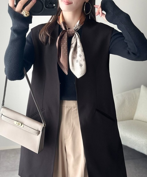 classicalelf（クラシカルエルフ）の「足し算でファッションを楽しむ♪大人のレイヤードアイテム。フラップポケット付きロングジレ（セットアップ可能）（ベスト・レディース・ブラウン/ブラック/アイボリー・LARGE/MEDIUM/SMALL/X-LARGE）」の13枚目の写真