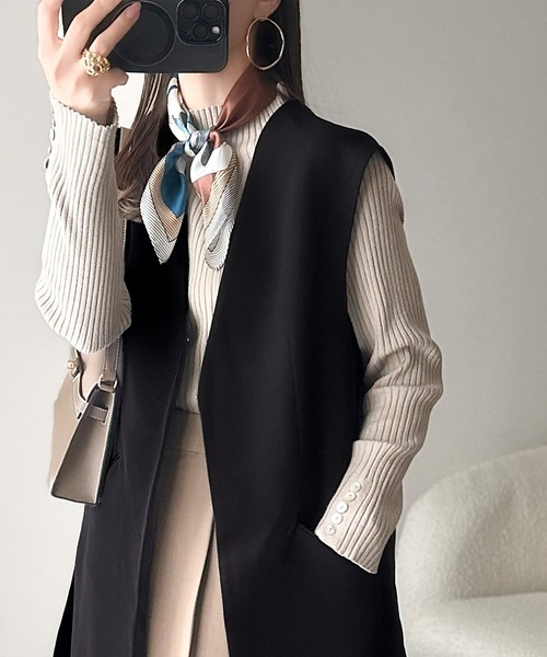 classicalelf（クラシカルエルフ）の「足し算でファッションを楽しむ♪大人のレイヤードアイテム。フラップポケット付きロングジレ（セットアップ可能）（ベスト・レディース・ブラウン/ブラック/アイボリー・LARGE/MEDIUM/SMALL/X-LARGE）」の12枚目の写真