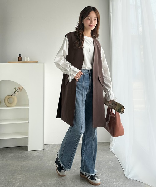 classicalelf（クラシカルエルフ）の「足し算でファッションを楽しむ♪大人のレイヤードアイテム。フラップポケット付きロングジレ（セットアップ可能）（ベスト・レディース・ブラウン/ブラック/アイボリー・LARGE/MEDIUM/SMALL/X-LARGE）」の16枚目の写真