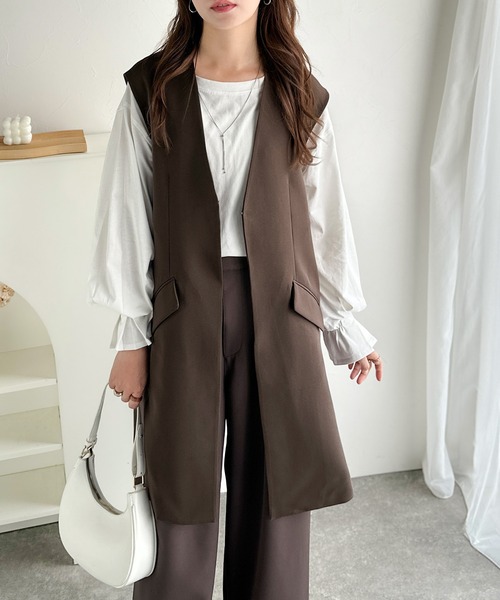 classicalelf（クラシカルエルフ）の「足し算でファッションを楽しむ♪大人のレイヤードアイテム。フラップポケット付きロングジレ（セットアップ可能）（ベスト・レディース・ブラウン/ブラック/アイボリー・LARGE/MEDIUM/SMALL/X-LARGE）」の15枚目の写真