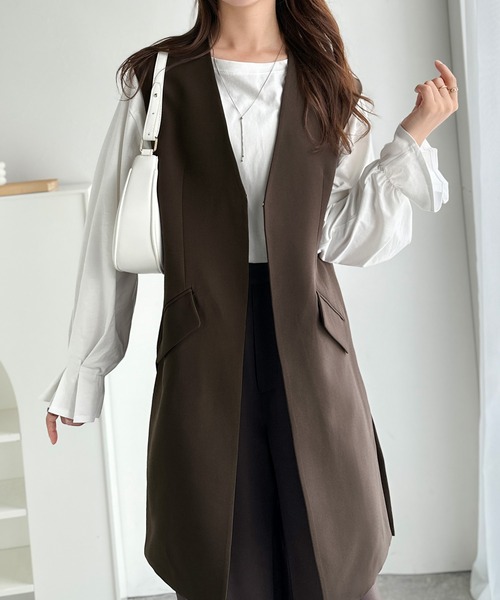 classicalelf（クラシカルエルフ）の「足し算でファッションを楽しむ♪大人のレイヤードアイテム。フラップポケット付きロングジレ（セットアップ可能）（ベスト・レディース・ブラウン/ブラック/アイボリー・LARGE/MEDIUM/SMALL/X-LARGE）」の17枚目の写真