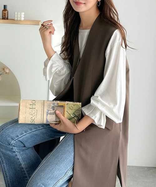 classicalelf（クラシカルエルフ）の「足し算でファッションを楽しむ♪大人のレイヤードアイテム。フラップポケット付きロングジレ（セットアップ可能）（ベスト・レディース・ブラウン/ブラック/アイボリー・LARGE/MEDIUM/SMALL/X-LARGE）」の21枚目の写真