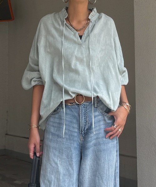 LBC(エルビーシー)の「ジャカード襟フリル2WAYブラウス(シャツ/ブラウス・レディース・ホワイト/ブラック/ネイビー/ミント・M)」の16枚目の写真