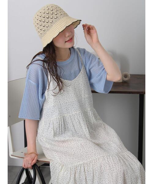 ehka sopo(エヘカソポ)の「ロゴコード刺繍メッシュニット(ニット/セーター・レディース・ミント/サックスブルー/ブラック/キナリ・F)」の19枚目の写真