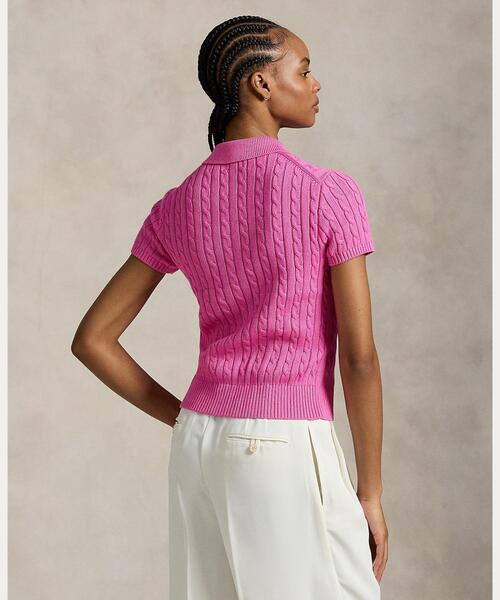 セール】ケーブル コットン ショートスリーブ Polo カーディガン