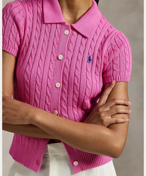 セール】ケーブル コットン ショートスリーブ Polo カーディガン