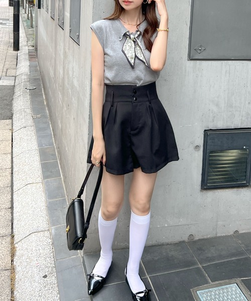 Futier land（フューティアランド）の「【取り外し可能！】スカーフタイ付ポロトップス（Tシャツ/カットソー・レディース・ネイビー/グレー/オフホワイト・FREE）」の7枚目の写真