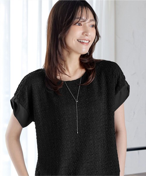 Tiaclasse（ティアクラッセ）の「ふくれジャカードカフス付きカットソー（Tシャツ/カットソー・レディース・オフホワイト/ブラック/グリーン・XL/XXL）」の17枚目の写真