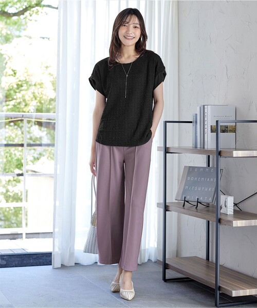 Tiaclasse（ティアクラッセ）の「ふくれジャカードカフス付きカットソー（Tシャツ/カットソー・レディース・オフホワイト/ブラック/グリーン・XL/XXL）」の18枚目の写真