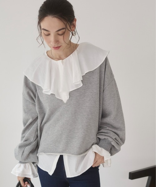 ANGIE（アンジー）の「深Vネック  カットオフ　スウェット　プルオーバー（スウェット・レディース・チャコール/オートミール/杢グレー・FREE）」の16枚目の写真